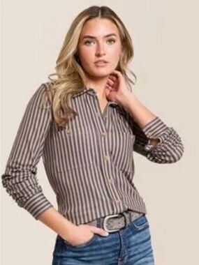 Blu Pepper | Striped Brown Button-Front Women's Shirt